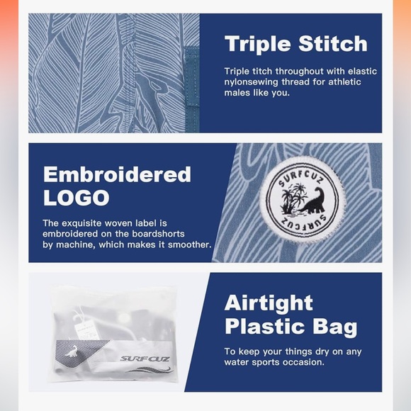 NWOT SURF CUZ Men's Vintage Cruzer Stretch Boardshort Chino Shorts blue leaf - Picture 14 of 16